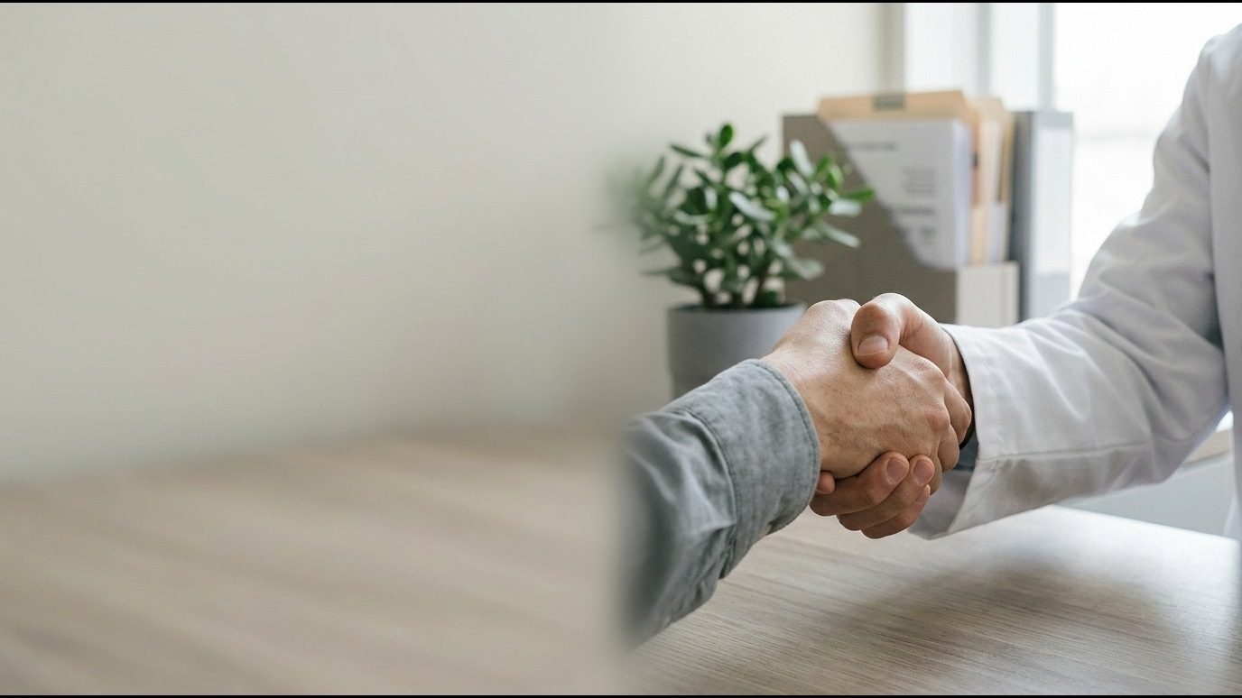 Handshake in a clinic office